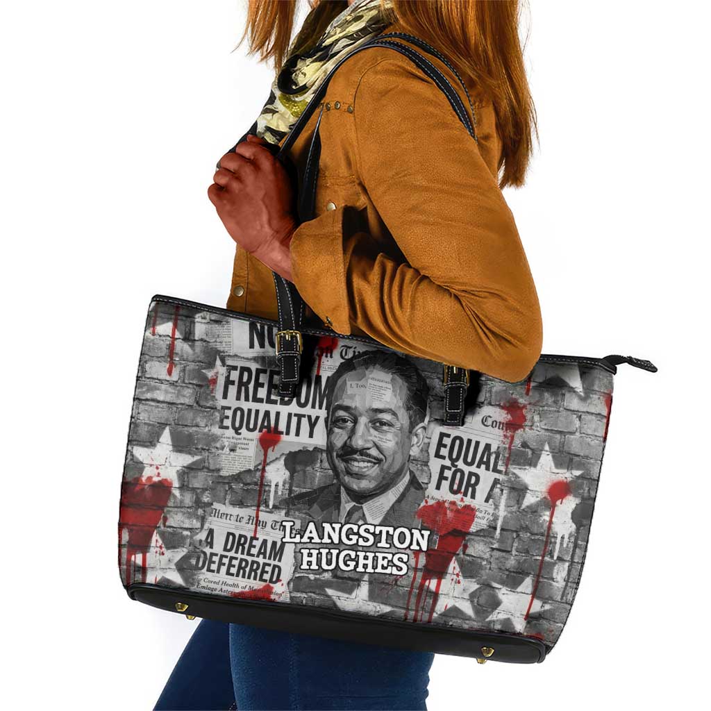 Langston Hughes Leather Tote Bag Urban Brick Wall Design with Protest Art and Poetry Powerful Quotes - African Pride
