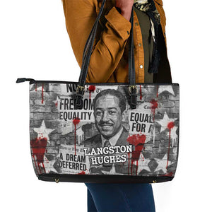 Langston Hughes Leather Tote Bag Urban Brick Wall Design with Protest Art and Poetry Powerful Quotes - African Pride