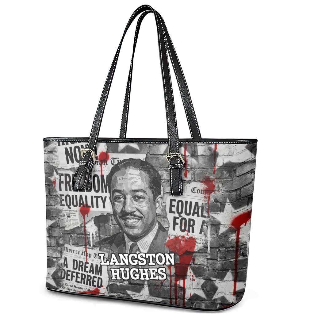 Langston Hughes Leather Tote Bag Urban Brick Wall Design with Protest Art and Poetry Powerful Quotes - African Pride