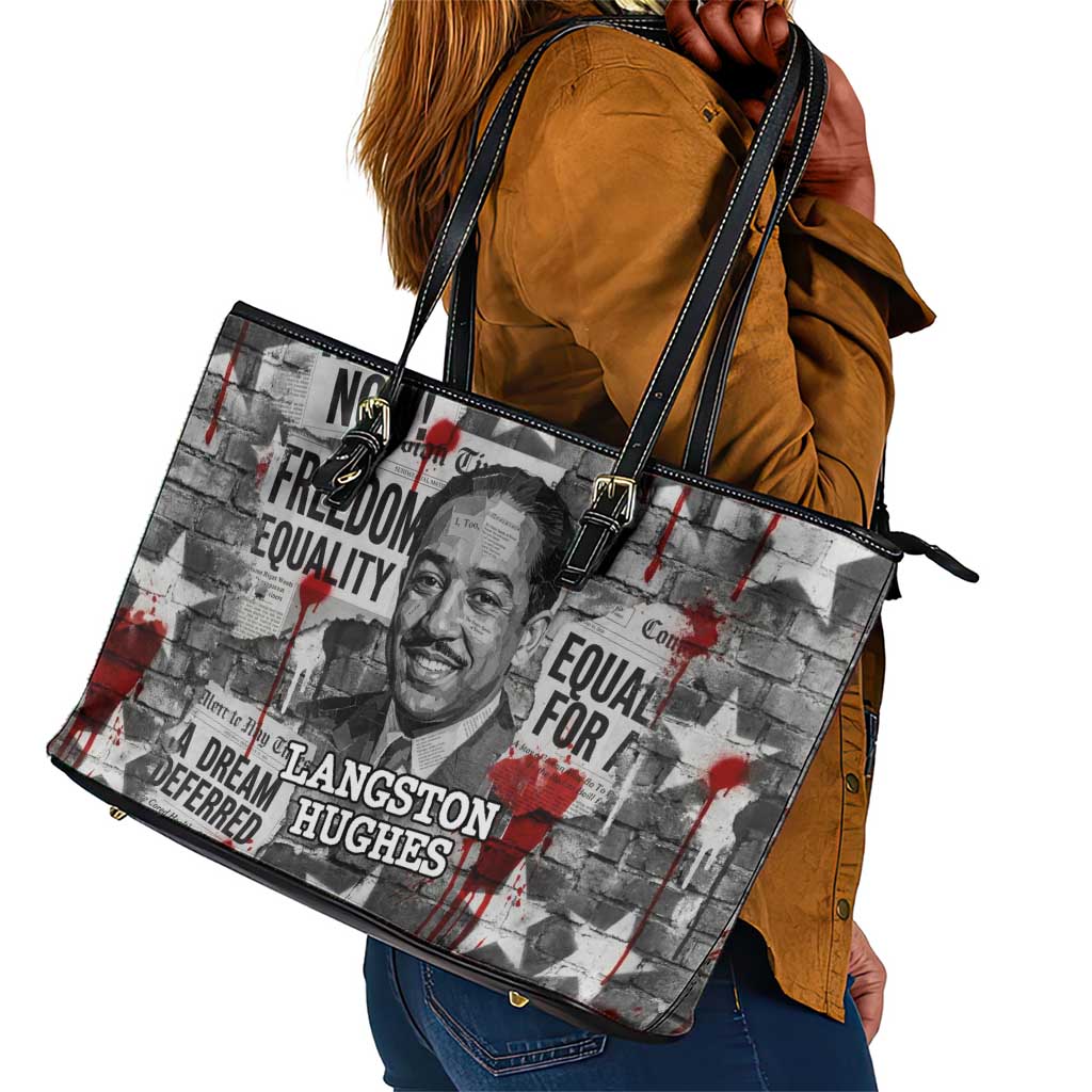 Langston Hughes Leather Tote Bag Urban Brick Wall Design with Protest Art and Poetry Powerful Quotes - African Pride