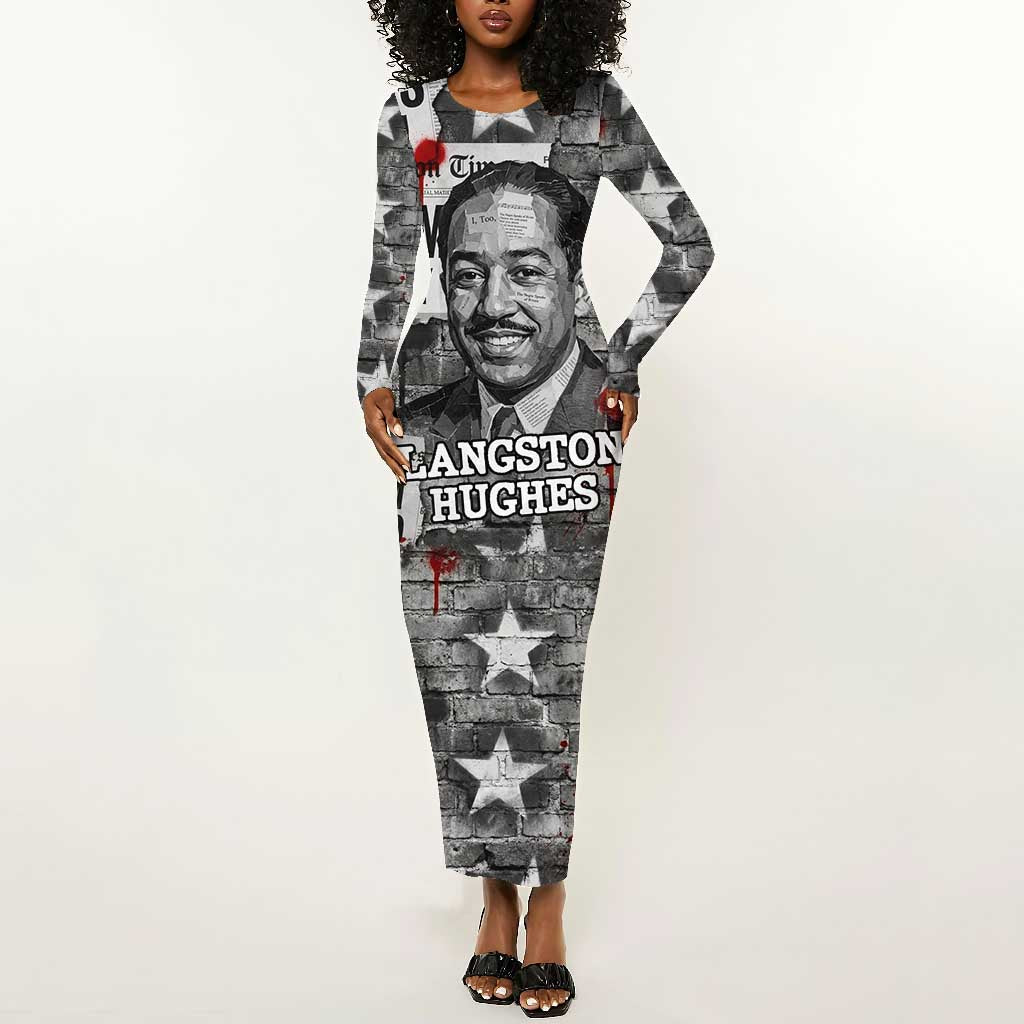 Langston Hughes Long Sleeve Bodycon Dress Urban Brick Wall Design with Protest Art and Poetry Powerful Quotes - African Pride