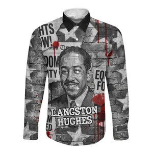 Langston Hughes Long Sleeve Button Shirt Urban Brick Wall Design with Protest Art and Poetry Powerful Quotes - African Pride