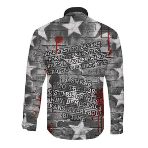 Langston Hughes Long Sleeve Button Shirt Urban Brick Wall Design with Protest Art and Poetry Powerful Quotes - African Pride