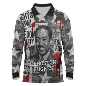 Langston Hughes Long Sleeve Polo Shirt Urban Brick Wall Design with Protest Art and Poetry Powerful Quotes - African Pride