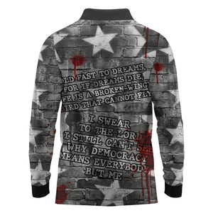 Langston Hughes Long Sleeve Polo Shirt Urban Brick Wall Design with Protest Art and Poetry Powerful Quotes - African Pride