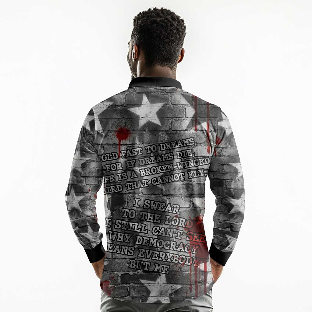 Langston Hughes Long Sleeve Polo Shirt Urban Brick Wall Design with Protest Art and Poetry Powerful Quotes - African Pride