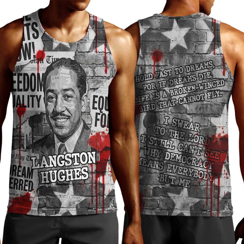 Langston Hughes Men Tank Top Urban Brick Wall Design with Protest Art and Poetry Powerful Quotes - African Pride
