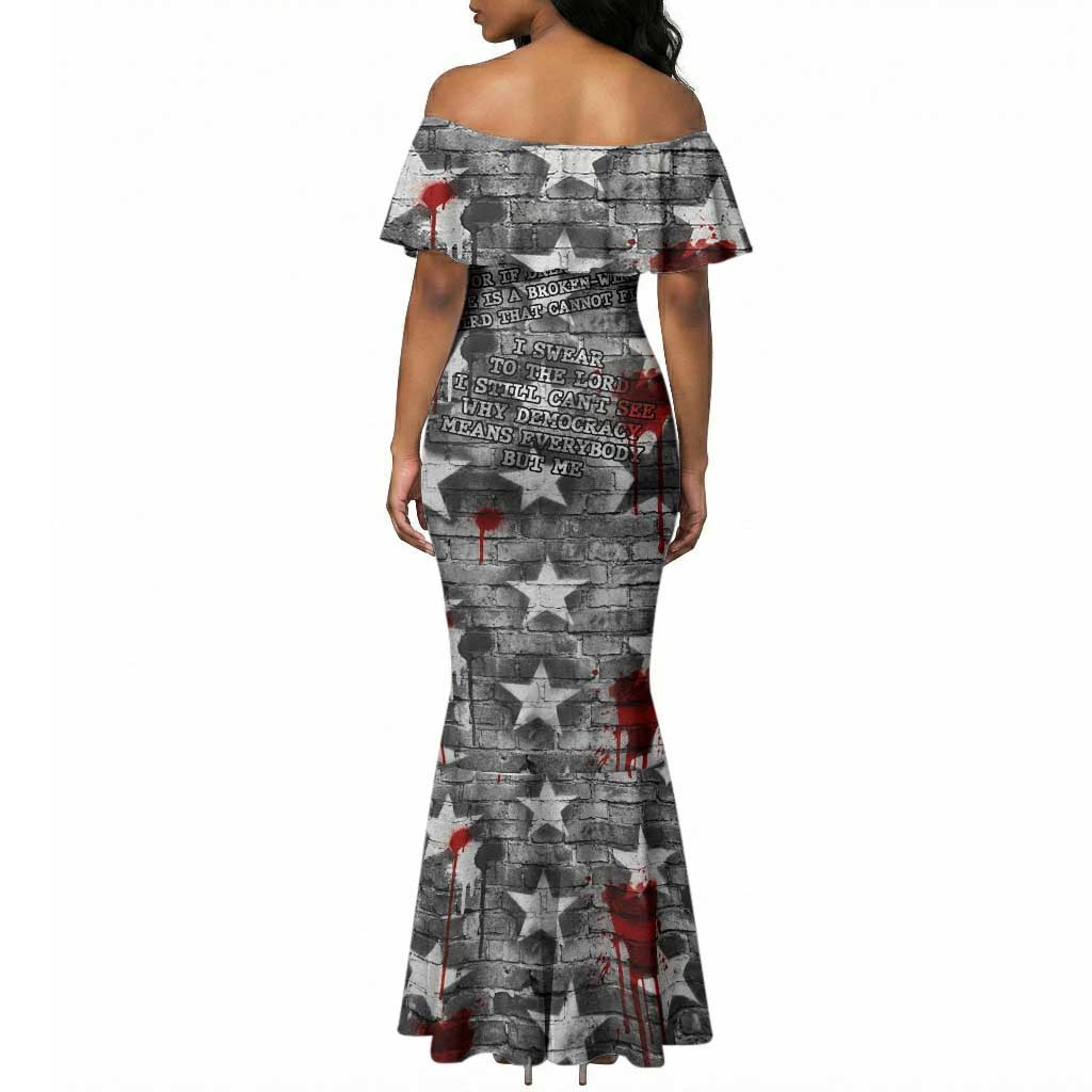 Langston Hughes Mermaid Dress Urban Brick Wall Design with Protest Art and Poetry Powerful Quotes - African Pride