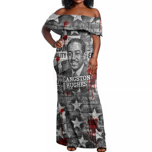 Langston Hughes Off Shoulder Maxi Dress Urban Brick Wall Design with Protest Art and Poetry Powerful Quotes - African Pride