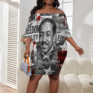 Langston Hughes Off Shoulder Short Dress Urban Brick Wall Design with Protest Art and Poetry Powerful Quotes - African Pride