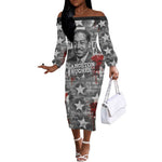 Langston Hughes Off The Shoulder Long Sleeve Dress Urban Brick Wall Design with Protest Art and Poetry Powerful Quotes - African Pride