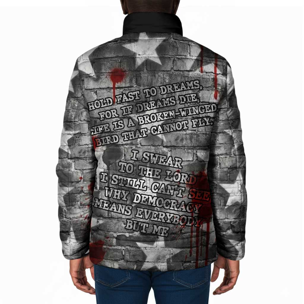 Langston Hughes Padded Jacket Urban Brick Wall Design with Protest Art and Poetry Powerful Quotes - African Pride