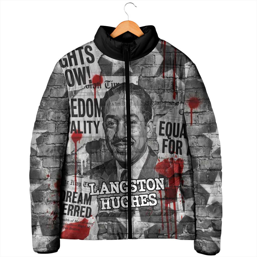 Langston Hughes Padded Jacket Urban Brick Wall Design with Protest Art and Poetry Powerful Quotes - African Pride