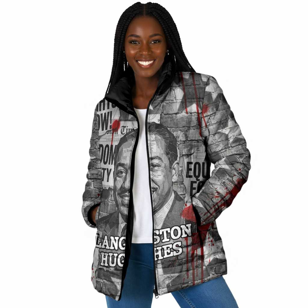 Langston Hughes Padded Jacket Urban Brick Wall Design with Protest Art and Poetry Powerful Quotes - African Pride