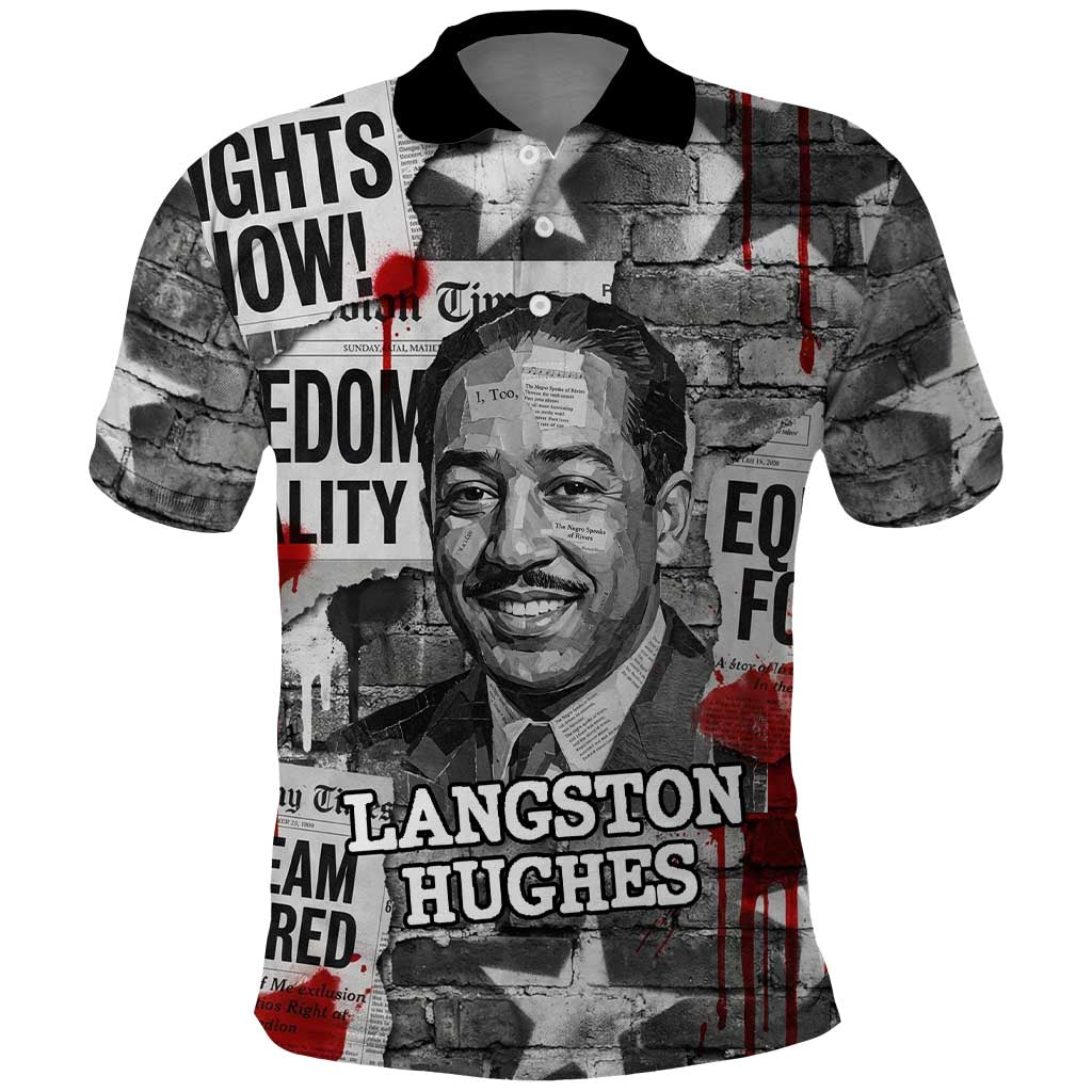 Langston Hughes Polo Shirt Urban Brick Wall Design with Protest Art and Poetry Powerful Quotes - African Pride