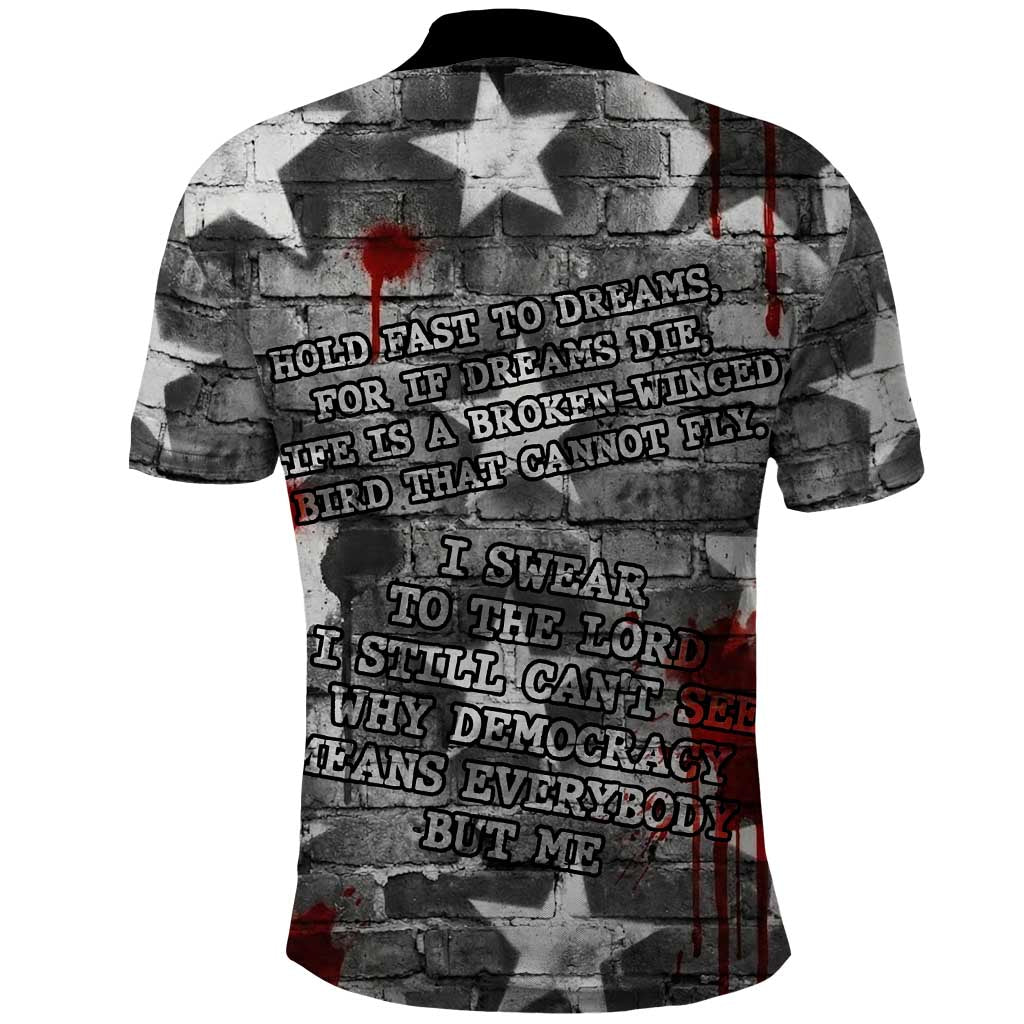 Langston Hughes Polo Shirt Urban Brick Wall Design with Protest Art and Poetry Powerful Quotes - African Pride