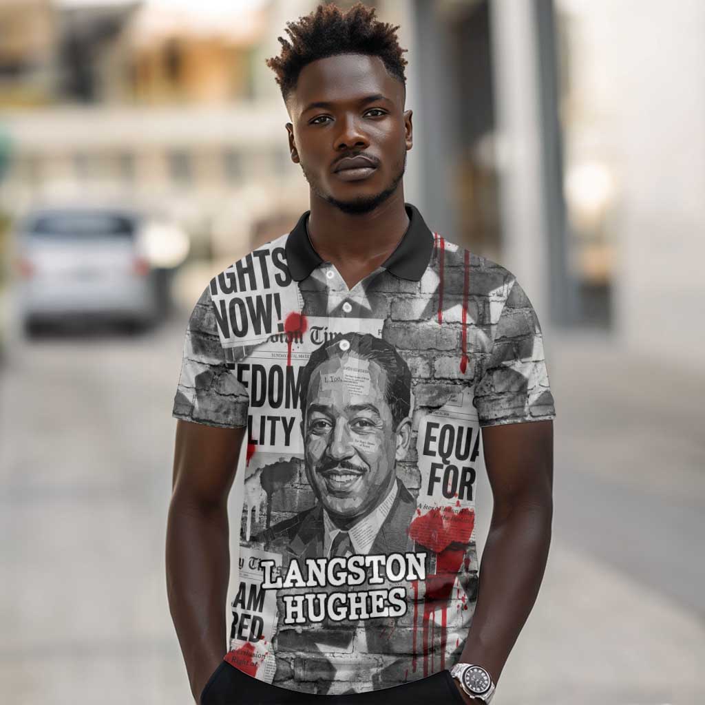 Langston Hughes Polo Shirt Urban Brick Wall Design with Protest Art and Poetry Powerful Quotes - African Pride