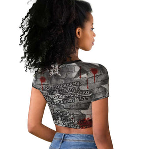 Langston Hughes Raglan Cropped T shirt Urban Brick Wall Design with Protest Art and Poetry Powerful Quotes - African Pride