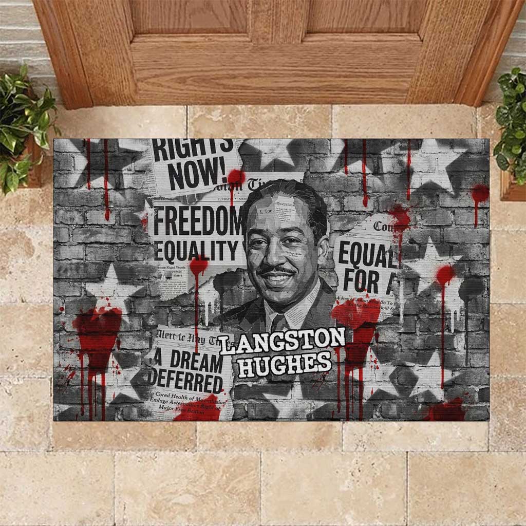 Langston Hughes Rubber Doormat Urban Brick Wall Design with Protest Art and Poetry Powerful Quotes - African Pride