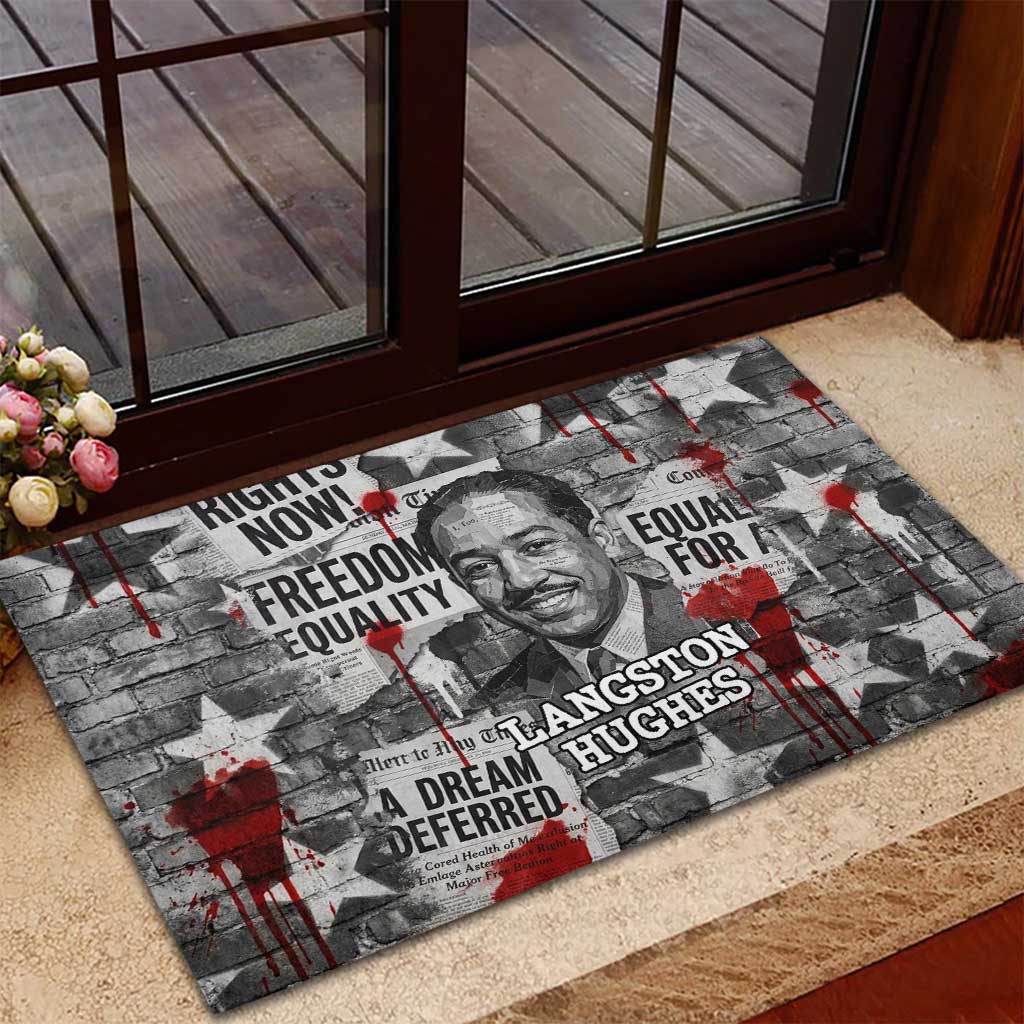 Langston Hughes Rubber Doormat Urban Brick Wall Design with Protest Art and Poetry Powerful Quotes - African Pride