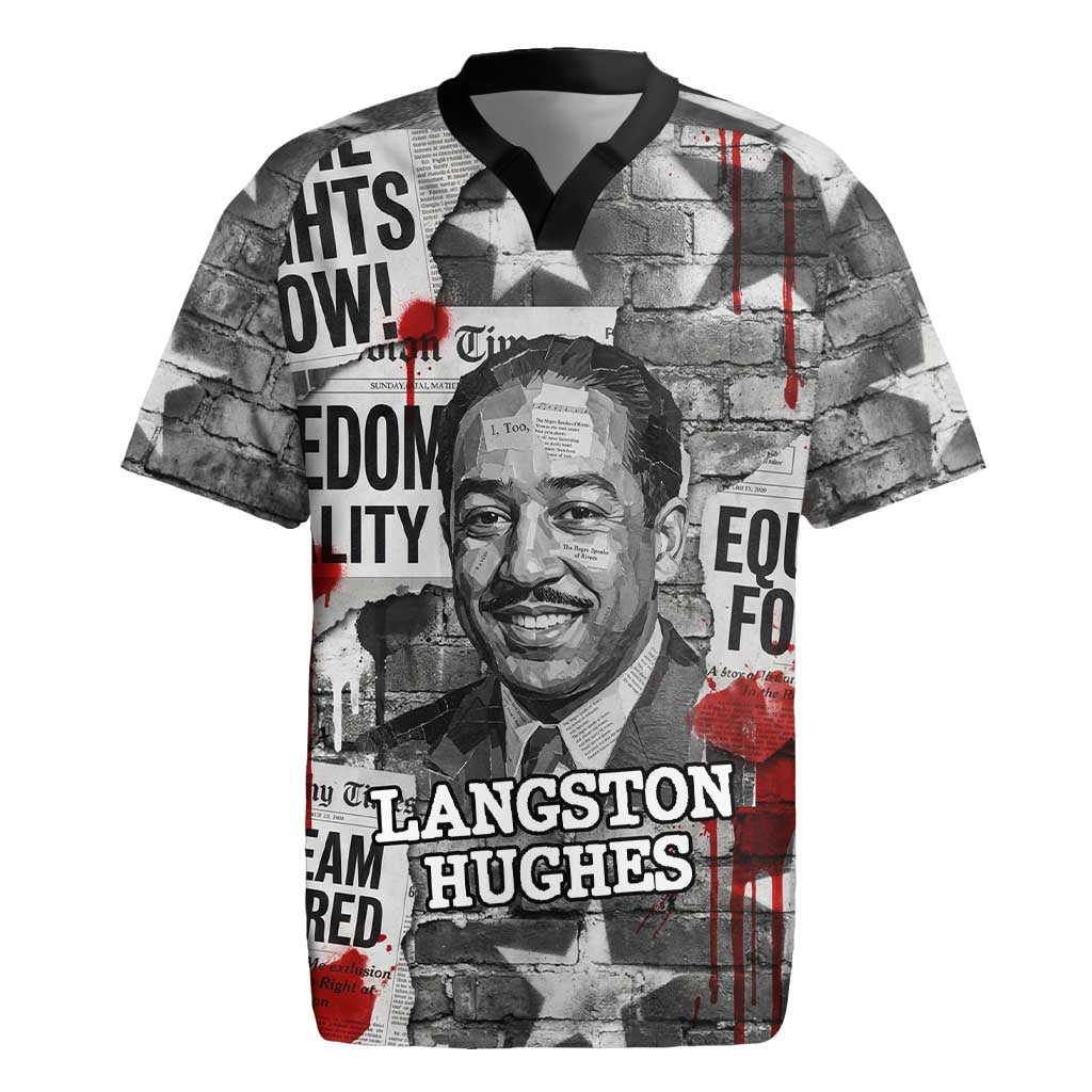 Langston Hughes Rugby Jersey Urban Brick Wall Design with Protest Art and Poetry Powerful Quotes - African Pride