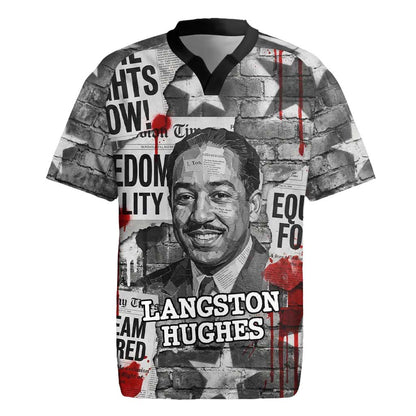 Langston Hughes Rugby Jersey Urban Brick Wall Design with Protest Art and Poetry Powerful Quotes - African Pride