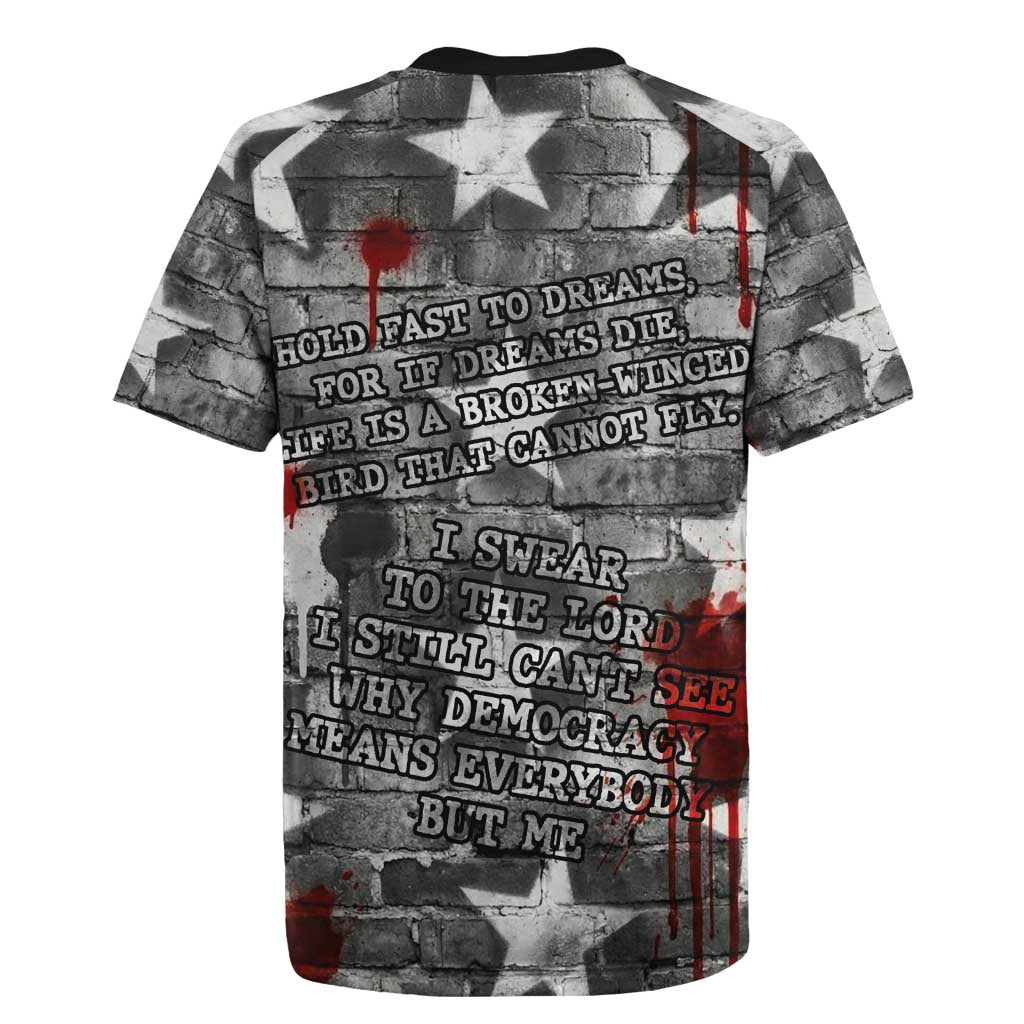 Langston Hughes Rugby Jersey Urban Brick Wall Design with Protest Art and Poetry Powerful Quotes - African Pride