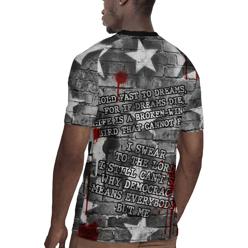 Langston Hughes Rugby Jersey Urban Brick Wall Design with Protest Art and Poetry Powerful Quotes - African Pride