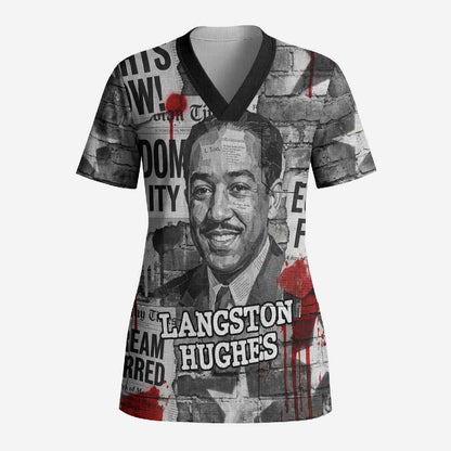 Langston Hughes Scrub Top Urban Brick Wall Design with Protest Art and Poetry Powerful Quotes - African Pride