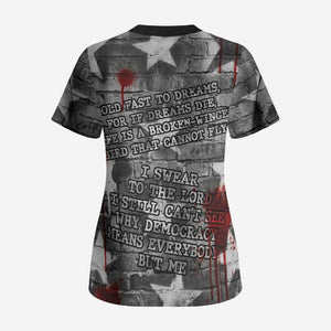 Langston Hughes Scrub Top Urban Brick Wall Design with Protest Art and Poetry Powerful Quotes - African Pride
