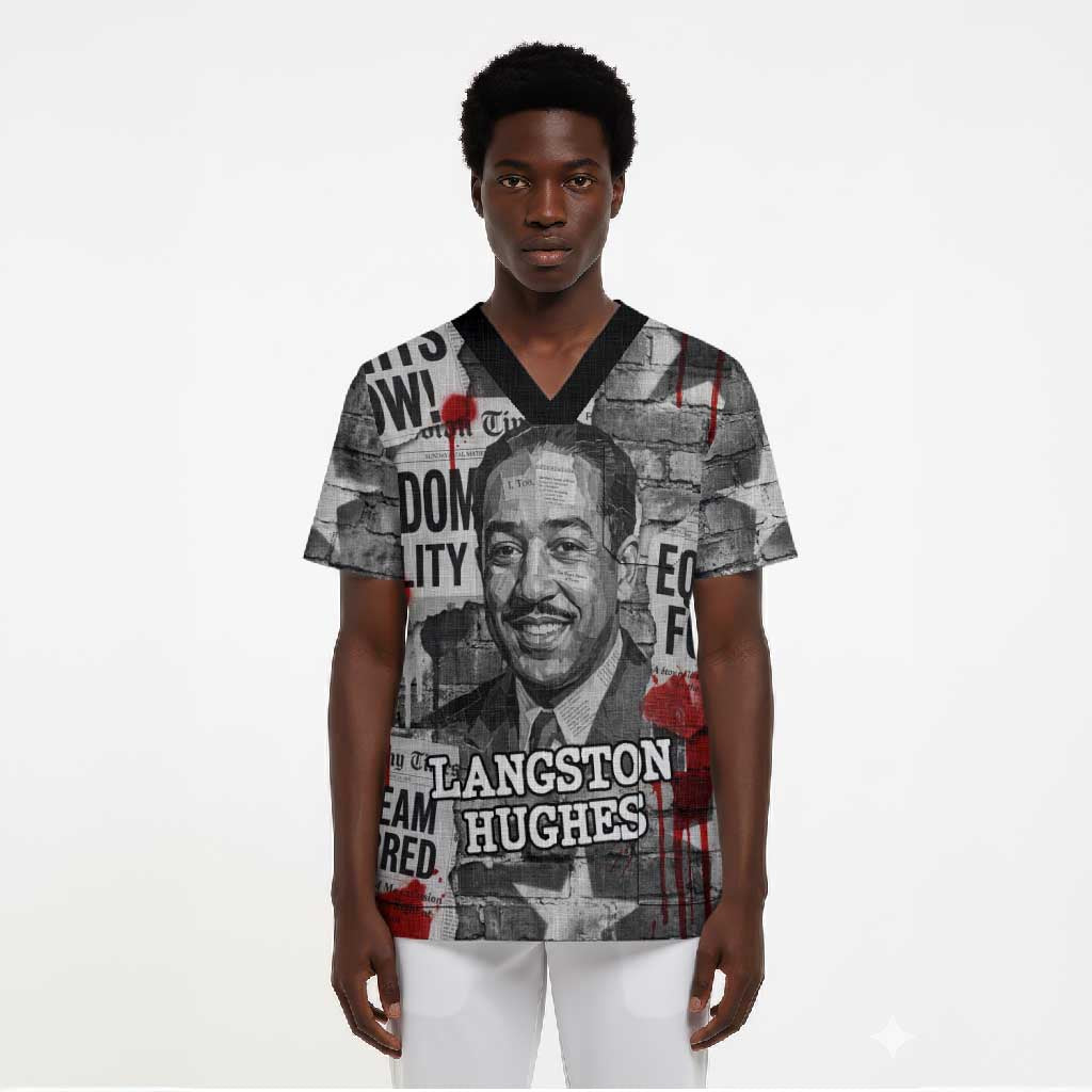 Langston Hughes Scrub Top Urban Brick Wall Design with Protest Art and Poetry Powerful Quotes - African Pride