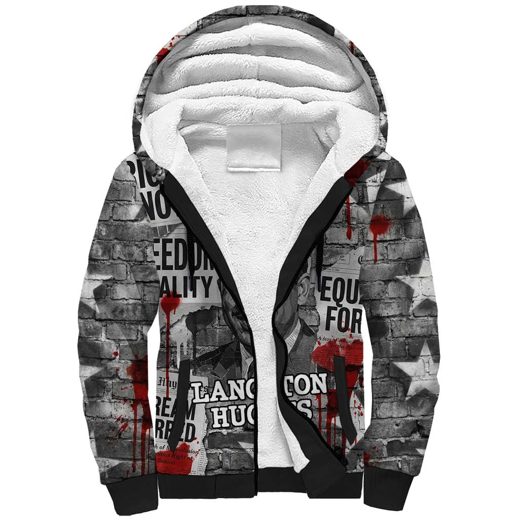 Langston Hughes Sherpa Hoodie Urban Brick Wall Design with Protest Art and Poetry Powerful Quotes - African Pride