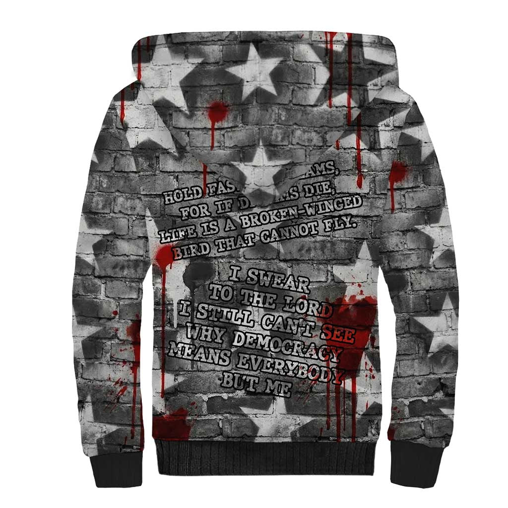 Langston Hughes Sherpa Hoodie Urban Brick Wall Design with Protest Art and Poetry Powerful Quotes - African Pride