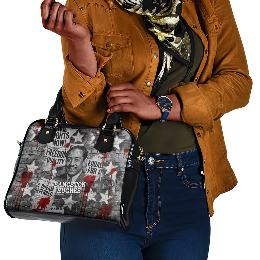 Langston Hughes Shoulder Handbag Urban Brick Wall Design with Protest Art and Poetry Powerful Quotes - African Pride