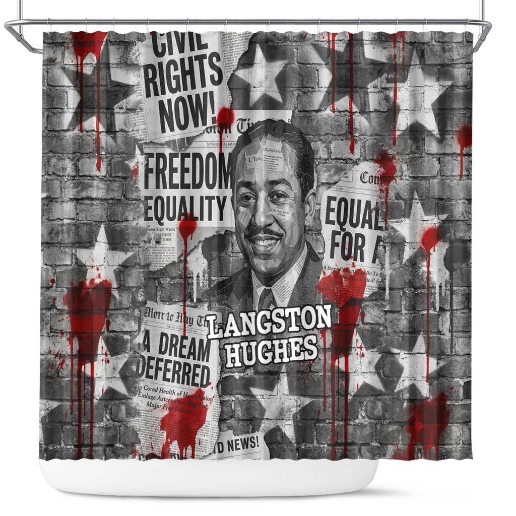 Langston Hughes Shower Curtain Urban Brick Wall Design with Protest Art and Poetry Powerful Quotes - African Pride
