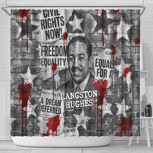 Langston Hughes Shower Curtain Urban Brick Wall Design with Protest Art and Poetry Powerful Quotes - African Pride