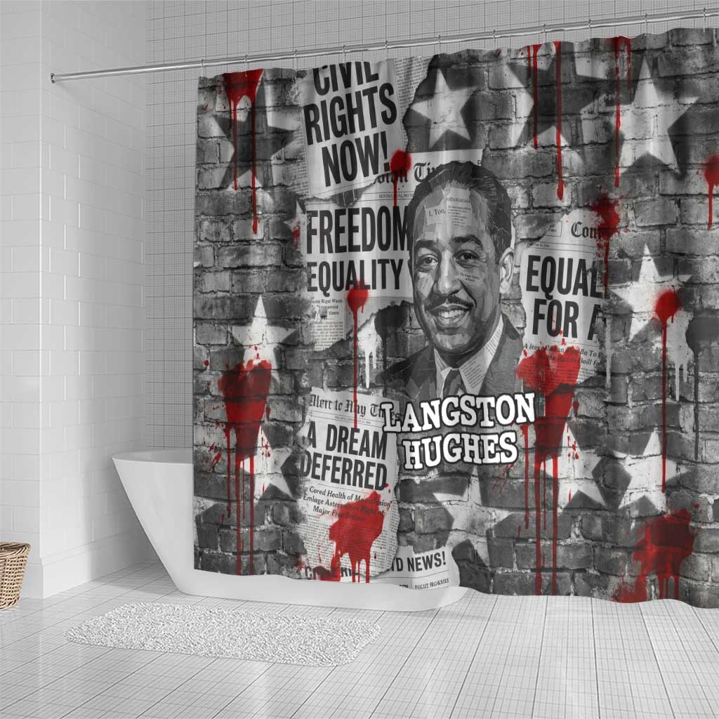 Langston Hughes Shower Curtain Urban Brick Wall Design with Protest Art and Poetry Powerful Quotes - African Pride