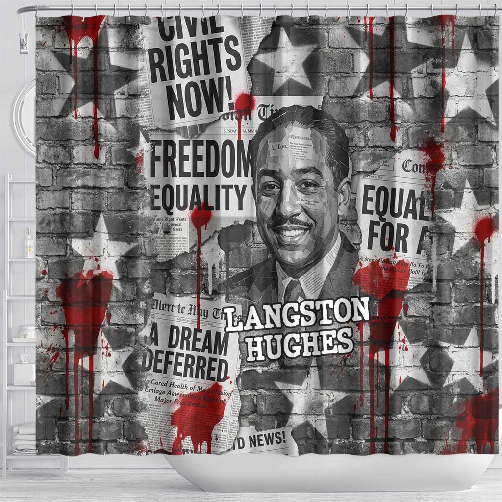 Langston Hughes Shower Curtain Urban Brick Wall Design with Protest Art and Poetry Powerful Quotes - African Pride