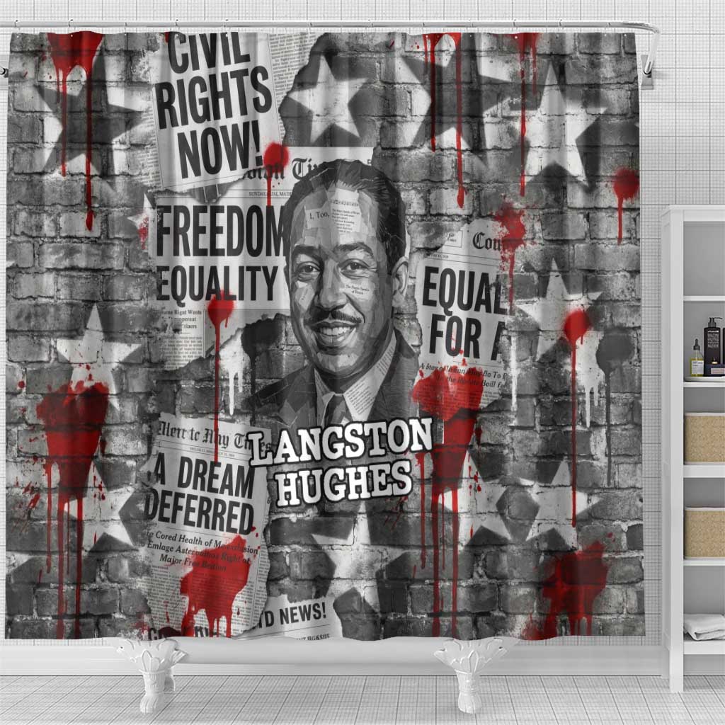 Langston Hughes Shower Curtain Urban Brick Wall Design with Protest Art and Poetry Powerful Quotes - African Pride