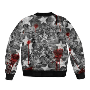 Langston Hughes Sleeve Zip Bomber Jacket Urban Brick Wall Design with Protest Art and Poetry Powerful Quotes - African Pride