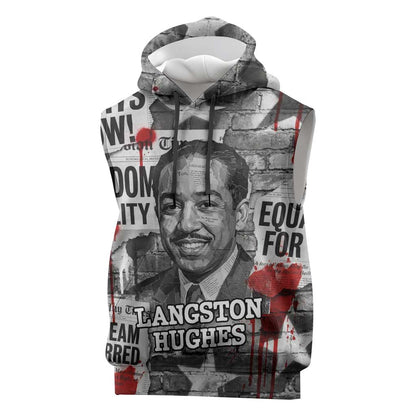 Langston Hughes Sleeveless Hoodie Urban Brick Wall Design with Protest Art and Poetry Powerful Quotes - African Pride