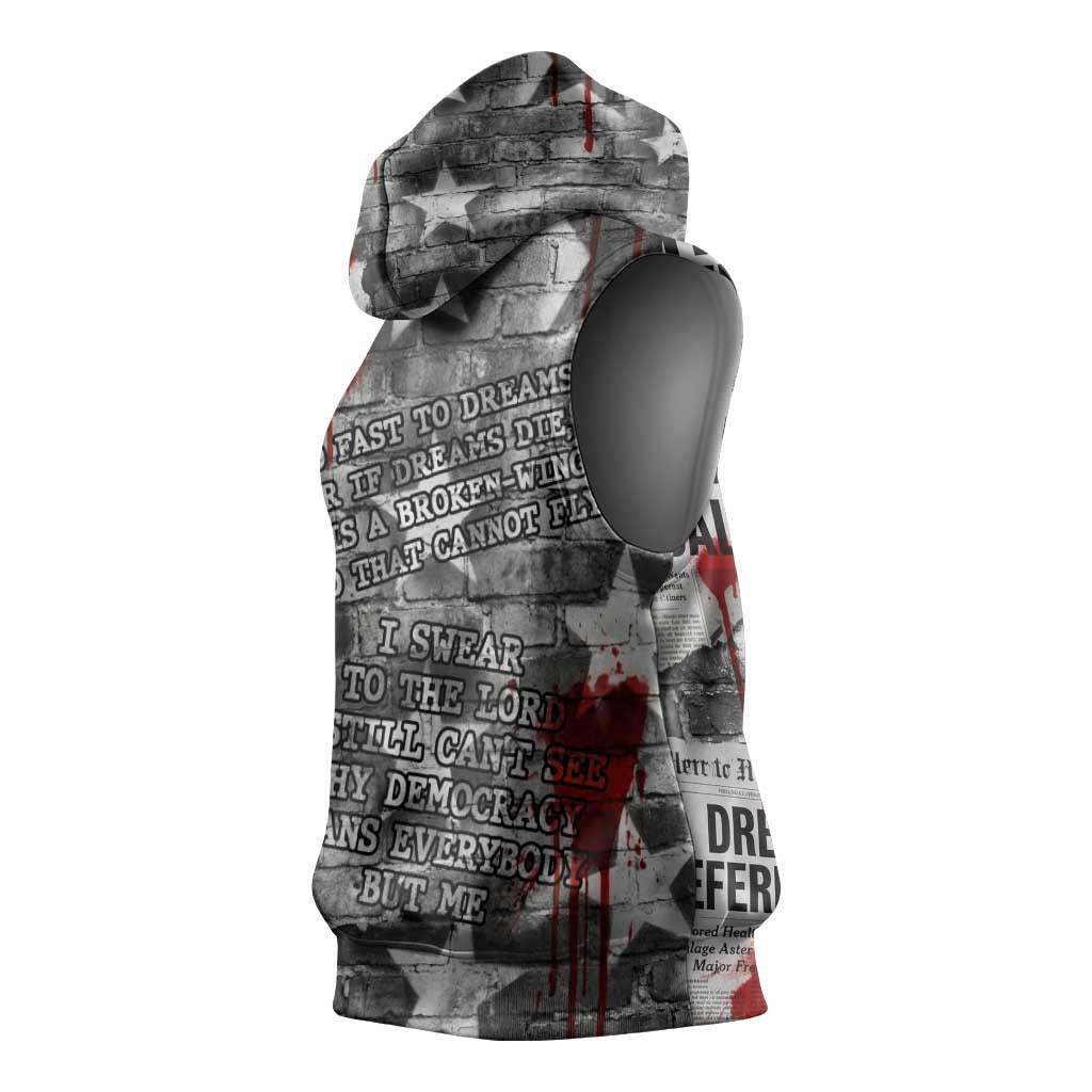 Langston Hughes Sleeveless Hoodie Urban Brick Wall Design with Protest Art and Poetry Powerful Quotes - African Pride