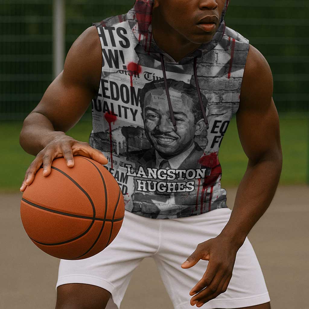 Langston Hughes Sleeveless Hoodie Urban Brick Wall Design with Protest Art and Poetry Powerful Quotes - African Pride