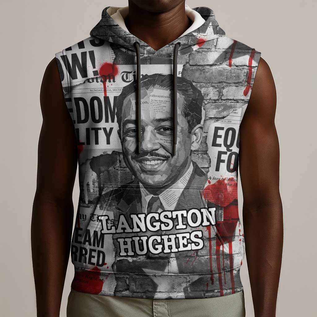 Langston Hughes Sleeveless Hoodie Urban Brick Wall Design with Protest Art and Poetry Powerful Quotes - African Pride