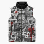Langston Hughes Sleeveless Puffer Jacket Urban Brick Wall Design with Protest Art and Poetry Powerful Quotes - African Pride