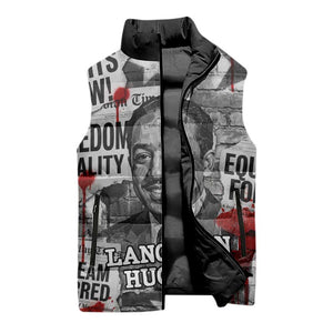 Langston Hughes Sleeveless Puffer Jacket Urban Brick Wall Design with Protest Art and Poetry Powerful Quotes - African Pride