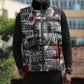 Langston Hughes Sleeveless Puffer Jacket Urban Brick Wall Design with Protest Art and Poetry Powerful Quotes - African Pride