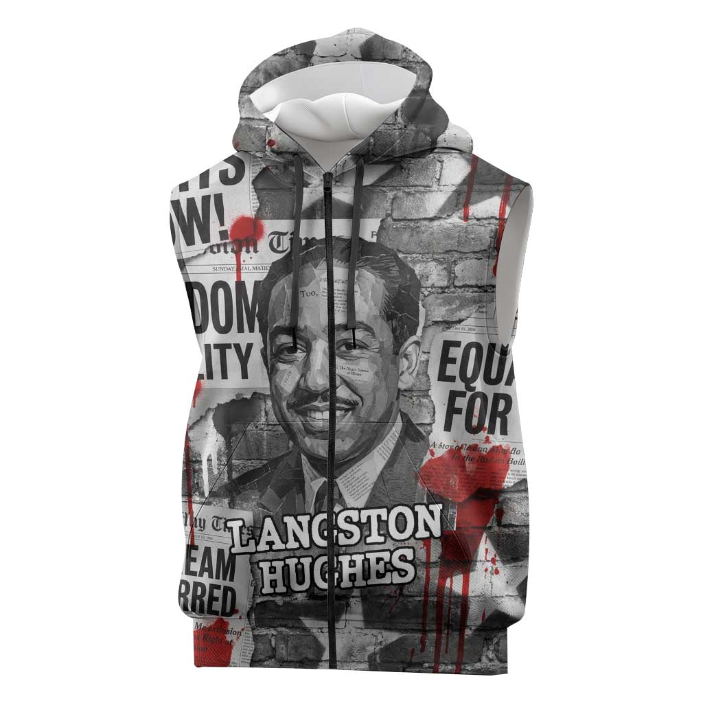 Langston Hughes Sleeveless Zip Hoodie Urban Brick Wall Design with Protest Art and Poetry Powerful Quotes - African Pride