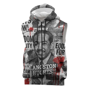 Langston Hughes Sleeveless Zip Hoodie Urban Brick Wall Design with Protest Art and Poetry Powerful Quotes - African Pride