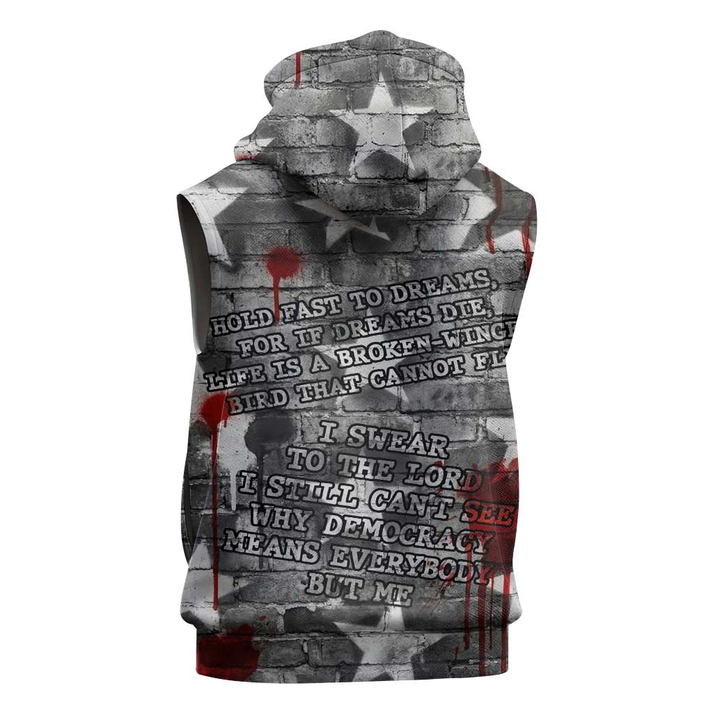 Langston Hughes Sleeveless Zip Hoodie Urban Brick Wall Design with Protest Art and Poetry Powerful Quotes - African Pride